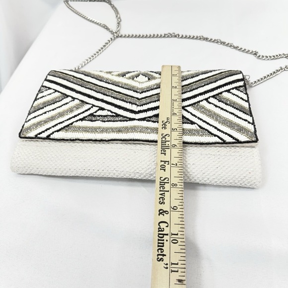 America & Beyond‎ Beaded Chevron Clutch Crossbody Bag White Gold Black NWOT